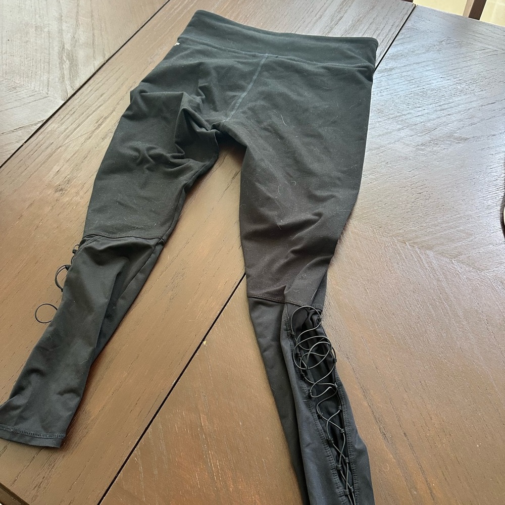Fabletics Black Leggings with Lace-Up Detail